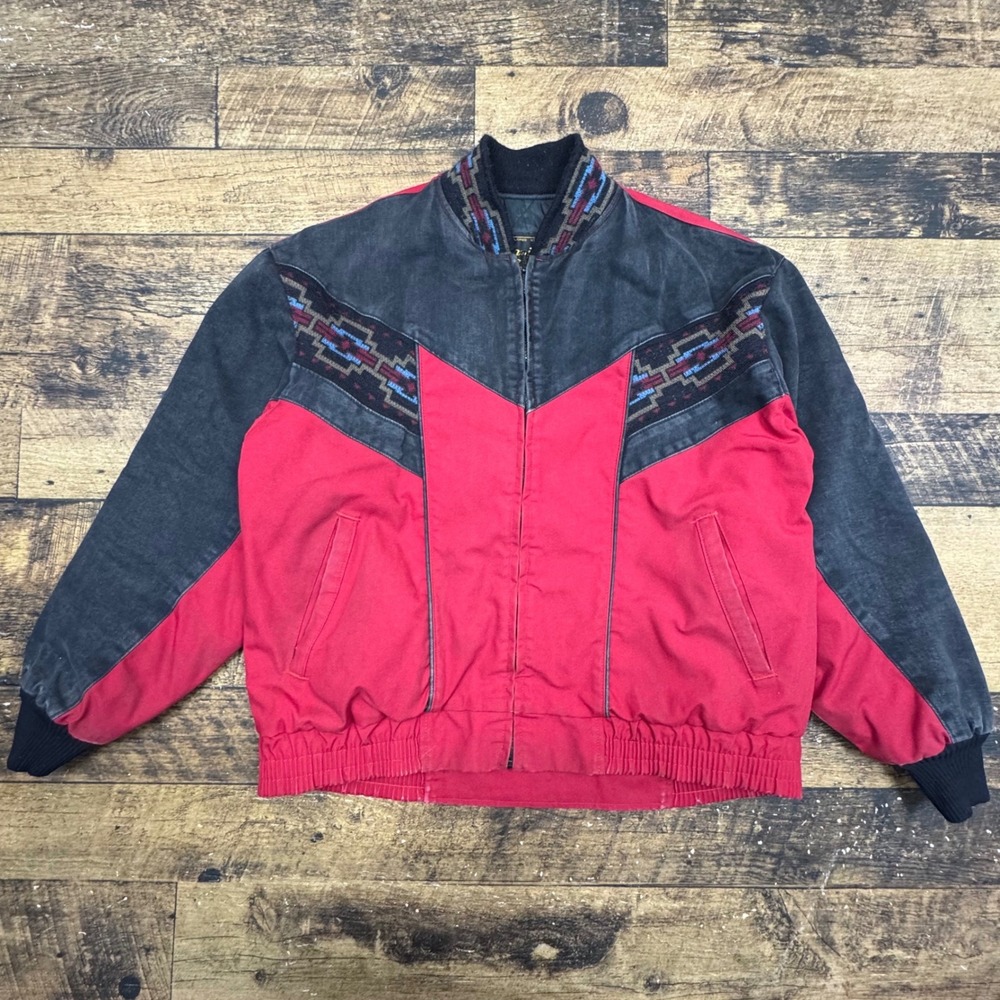 Davis James Mens Western Aztec Bomber Jacket Red Black‎ Large Style 42510